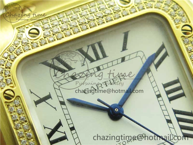 Santos de Cartier 35mm 2018 YG Diamonds Bezel RXW 1:1 Best Edition White Dial on SmartLinks YG Bracelet MIYOTA Efficient 10485