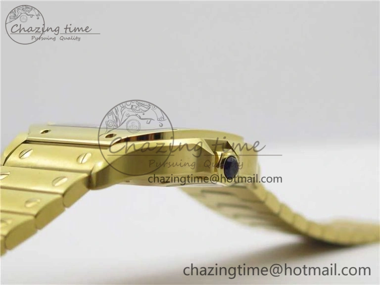 Stretchable Santos de Cartier 35mm 2018 YG RXW 1:1 Best Edition White Dial on SmartLinks YG Bracelet MIYOTA 10488