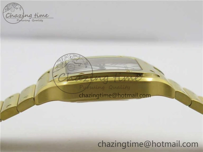 Stretchable Santos de Cartier 35mm 2018 YG RXW 1:1 Best Edition White Dial on SmartLinks YG Bracelet MIYOTA 10488