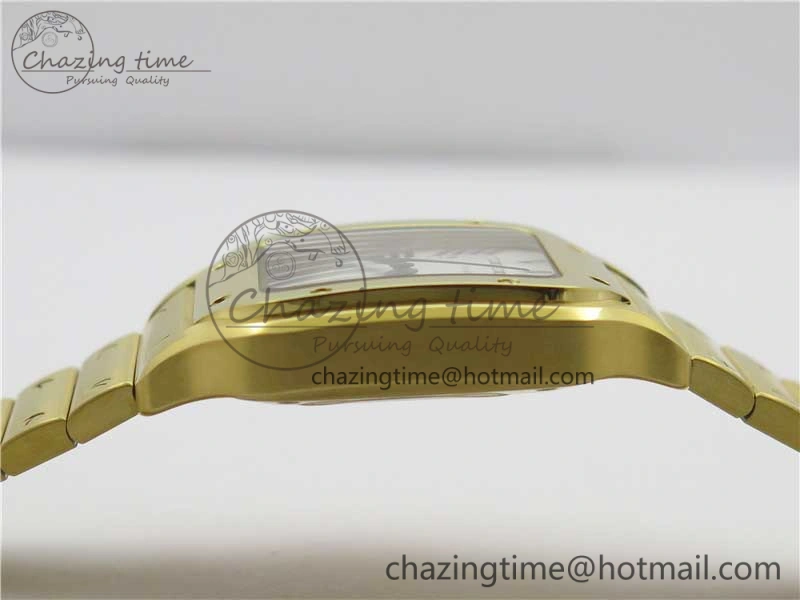 Stretchable Santos de Cartier 35mm 2018 YG RXW 1:1 Best Edition White Dial on SmartLinks YG Bracelet MIYOTA 10488