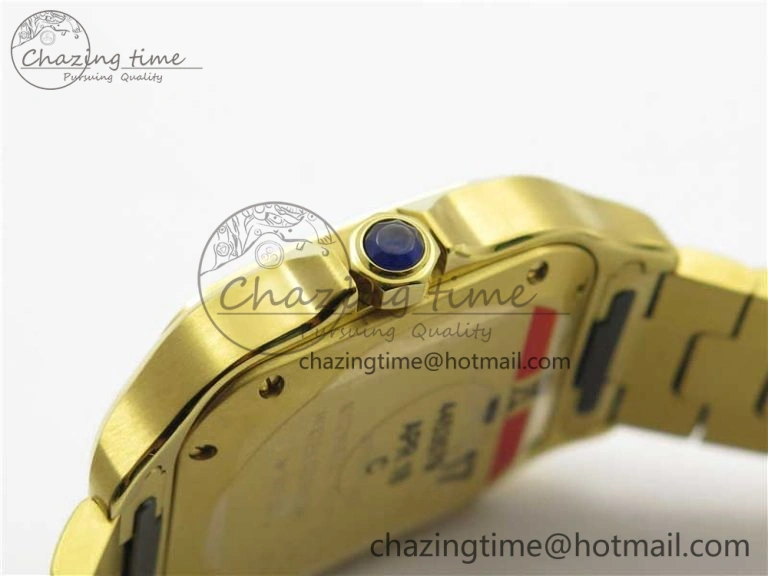 Stretchable Santos de Cartier 35mm 2018 YG RXW 1:1 Best Edition White Dial on SmartLinks YG Bracelet MIYOTA 10488
