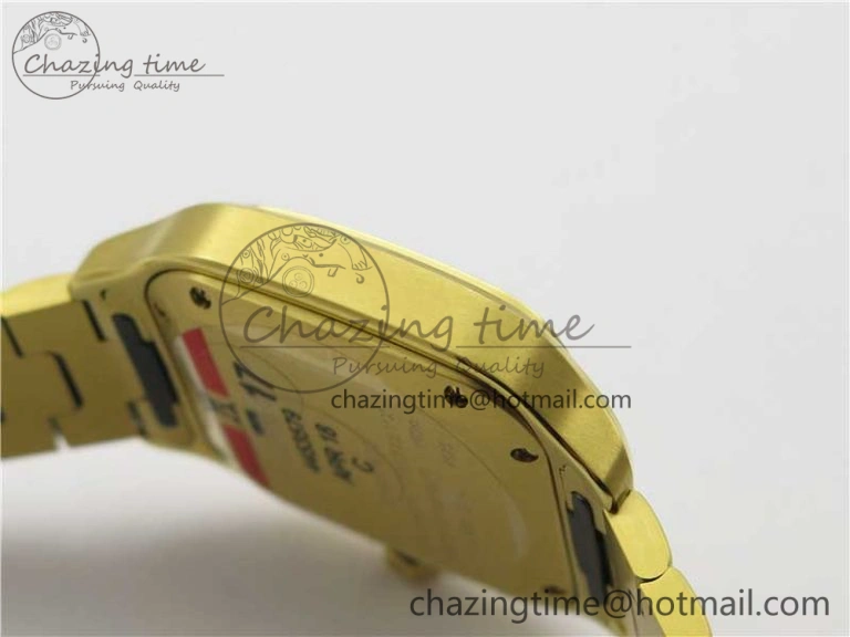 Stretchable Santos de Cartier 35mm 2018 YG RXW 1:1 Best Edition White Dial on SmartLinks YG Bracelet MIYOTA 10488