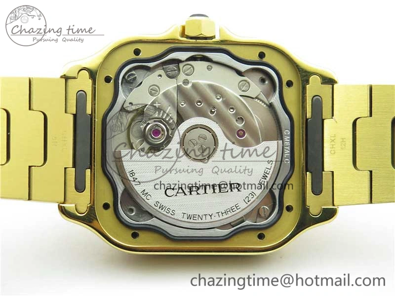 Stretchable Santos de Cartier 35mm 2018 YG RXW 1:1 Best Edition White Dial on SmartLinks YG Bracelet MIYOTA 10488
