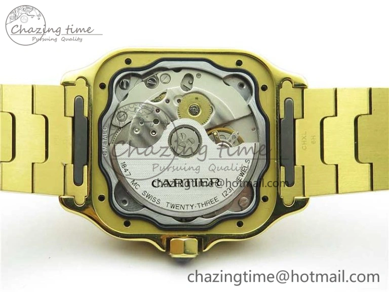Stretchable Santos de Cartier 35mm 2018 YG RXW 1:1 Best Edition White Dial on SmartLinks YG Bracelet MIYOTA 10488