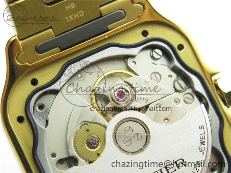 Stretchable Santos de Cartier 35mm 2018 YG RXW 1:1 Best Edition White Dial on SmartLinks YG Bracelet MIYOTA 10488