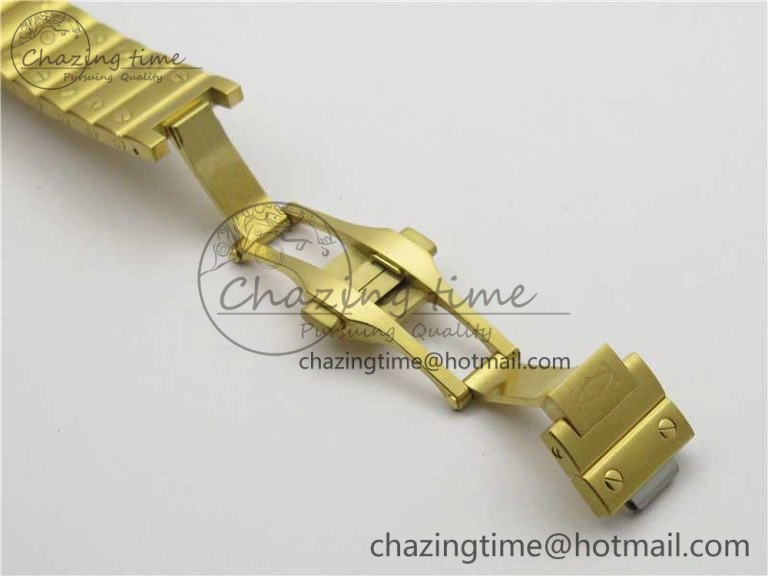 Stretchable Santos de Cartier 35mm 2018 YG RXW 1:1 Best Edition White Dial on SmartLinks YG Bracelet MIYOTA 10488