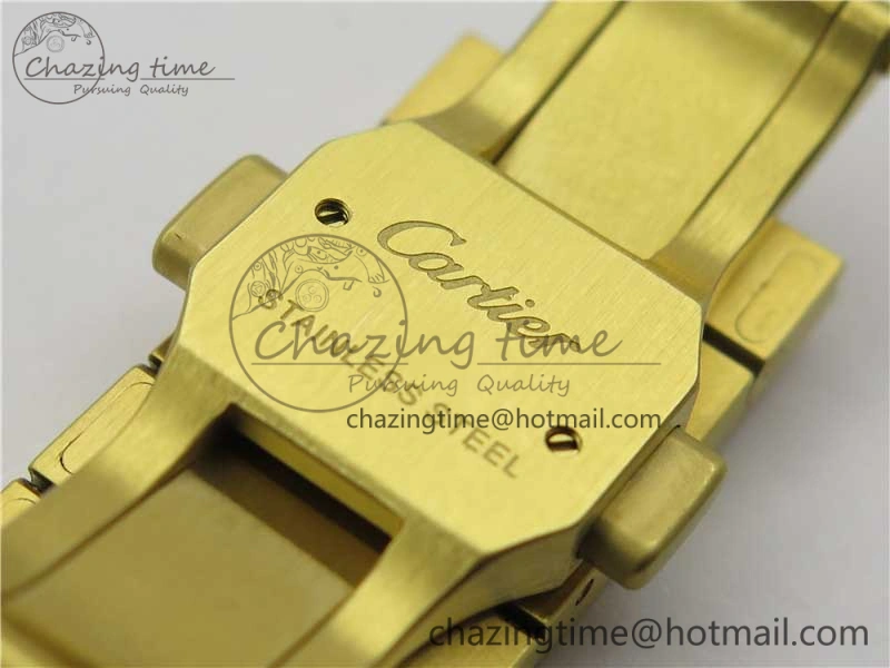 Stretchable Santos de Cartier 35mm 2018 YG RXW 1:1 Best Edition White Dial on SmartLinks YG Bracelet MIYOTA 10488