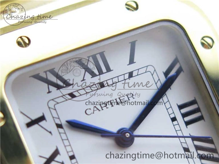 Stretchable Santos de Cartier 35mm 2018 YG RXW 1:1 Best Edition White Dial on SmartLinks YG Bracelet MIYOTA 10488