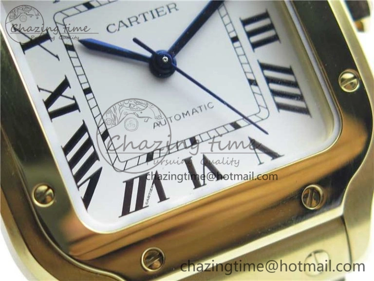 Stretchable Santos de Cartier 35mm 2018 YG RXW 1:1 Best Edition White Dial on SmartLinks YG Bracelet MIYOTA 10488