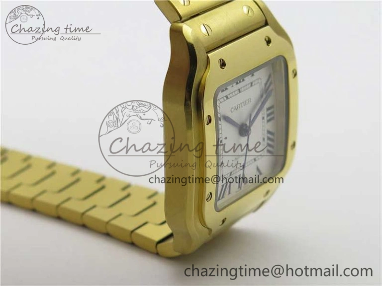 Stretchable Santos de Cartier 35mm 2018 YG RXW 1:1 Best Edition White Dial on SmartLinks YG Bracelet MIYOTA 10488