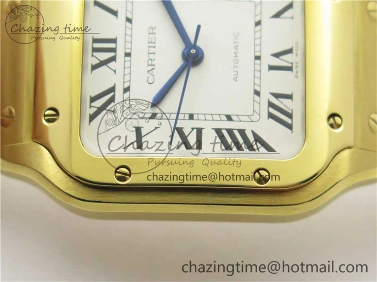 Stretchable Santos de Cartier 35mm 2018 YG RXW 1:1 Best Edition White Dial on SmartLinks YG Bracelet MIYOTA 10488