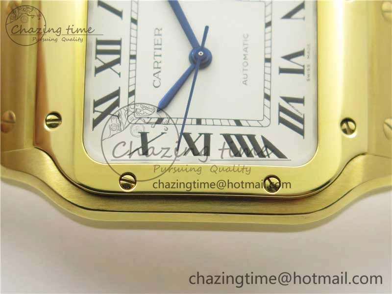 Stretchable Santos de Cartier 35mm 2018 YG RXW 1:1 Best Edition White Dial on SmartLinks YG Bracelet MIYOTA 10488