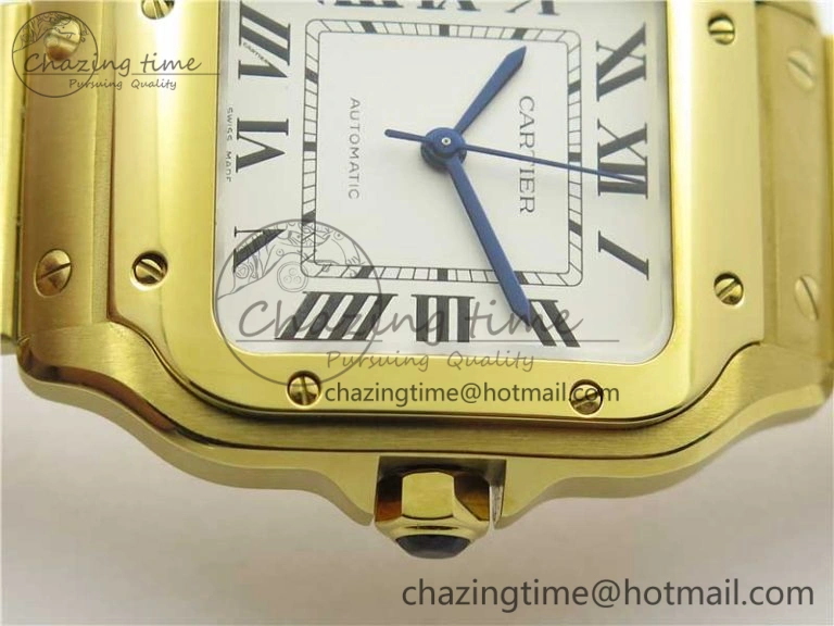 Stretchable Santos de Cartier 35mm 2018 YG RXW 1:1 Best Edition White Dial on SmartLinks YG Bracelet MIYOTA 10488