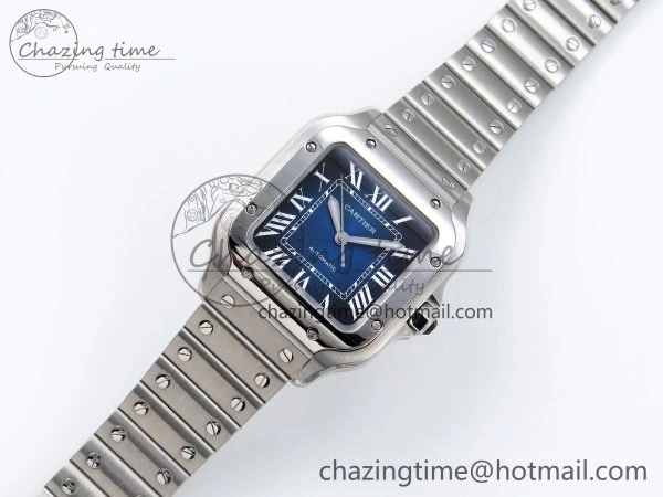Popular Santos de Cartier 35mm BVF 1:1 Best Edition Blue Dial on SS SmartLinks Bracelet MIYOTA 6048