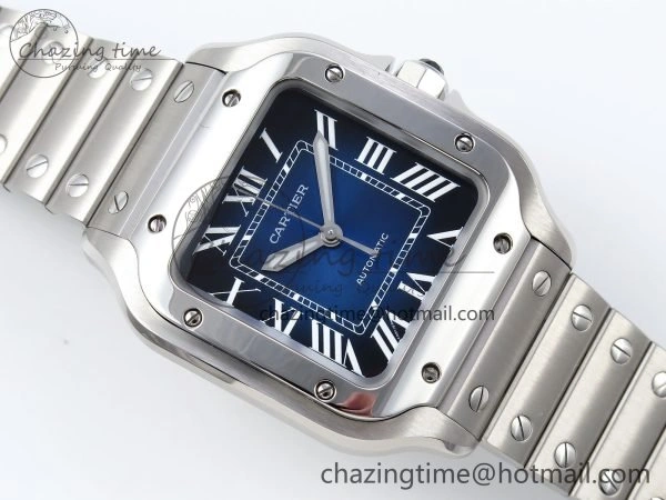 Popular Santos de Cartier 35mm BVF 1:1 Best Edition Blue Dial on SS SmartLinks Bracelet MIYOTA 6048
