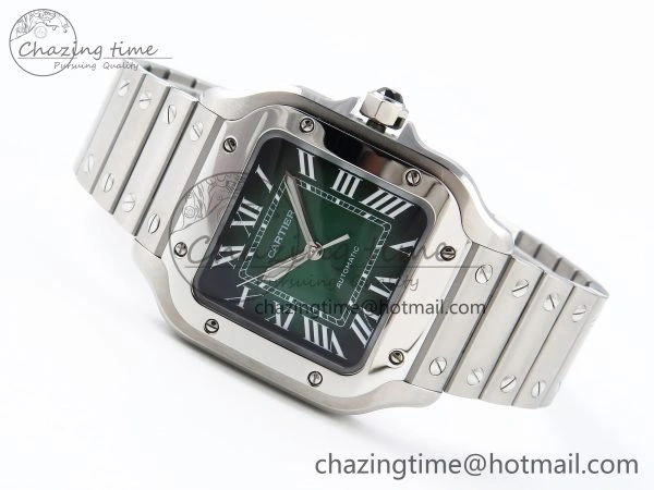 Modern Santos de Cartier 35mm BVF 1:1 Best Edition Green Dial on SS SmartLinks Bracelet MIYOTA 6046