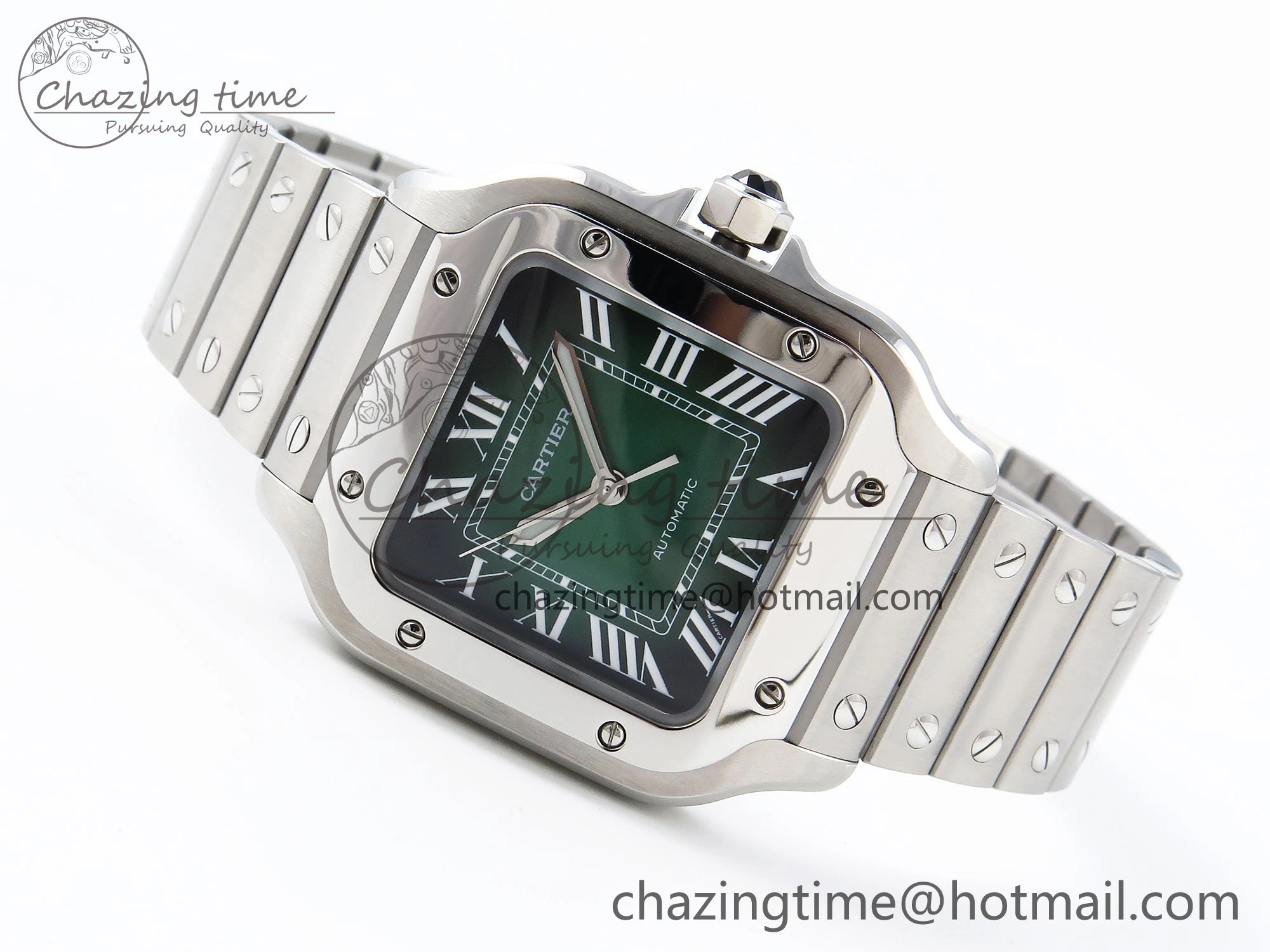 Modern Santos de Cartier 35mm BVF 1:1 Best Edition Green Dial on SS SmartLinks Bracelet MIYOTA 6046