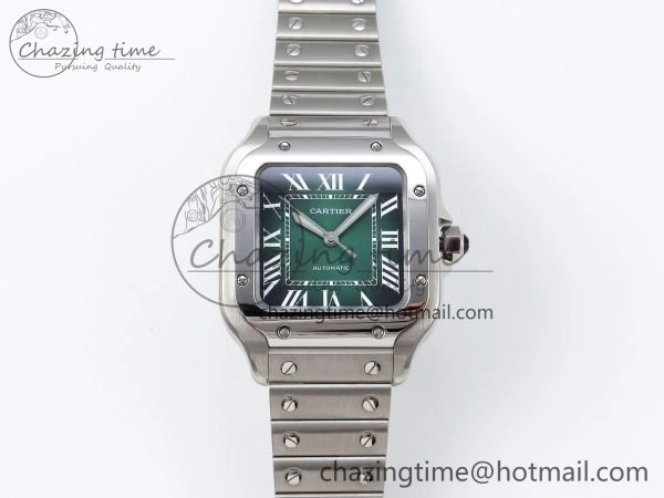 Modern Santos de Cartier 35mm BVF 1:1 Best Edition Green Dial on SS SmartLinks Bracelet MIYOTA 6046