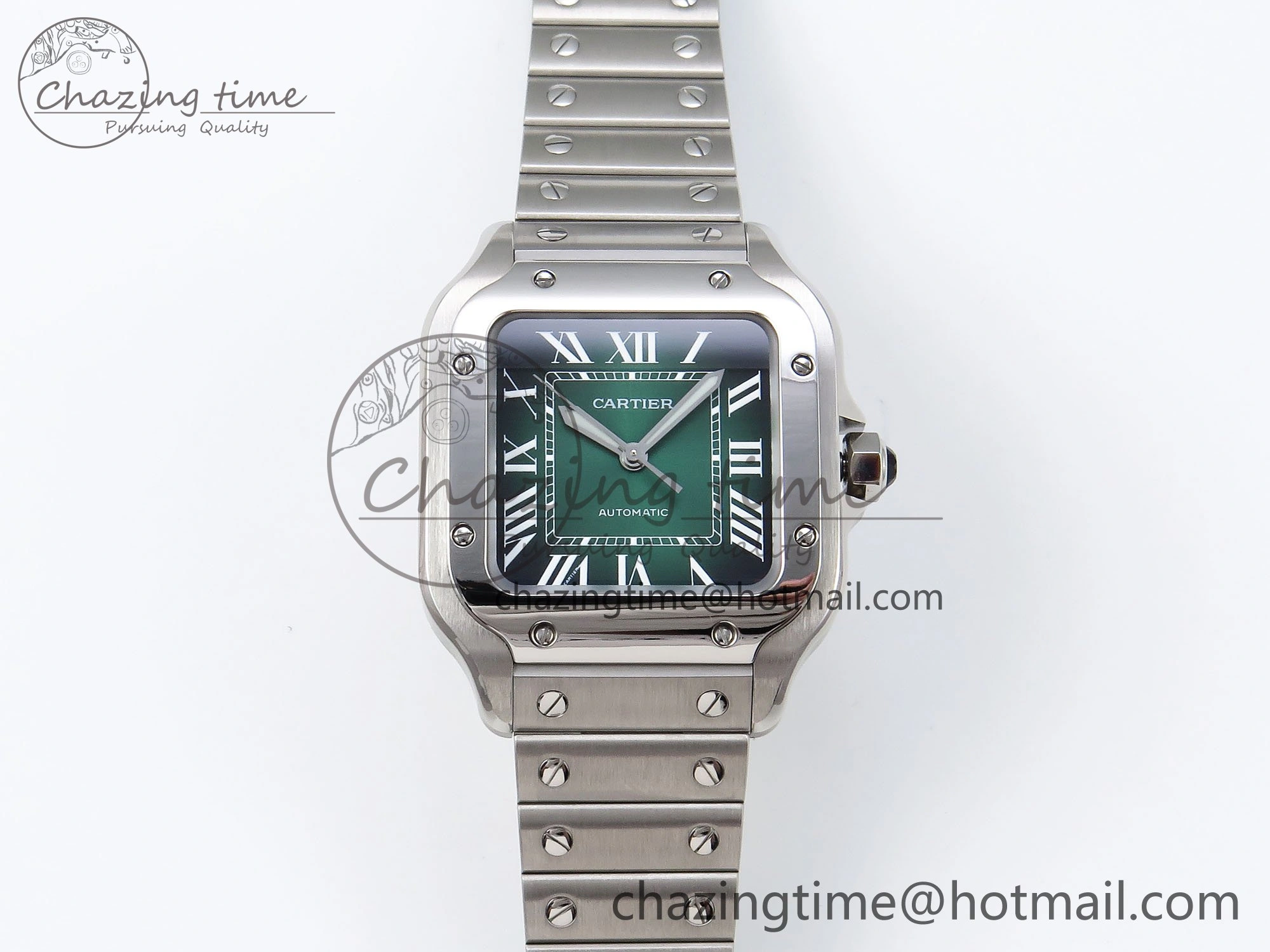 Modern Santos de Cartier 35mm BVF 1:1 Best Edition Green Dial on SS SmartLinks Bracelet MIYOTA 6046