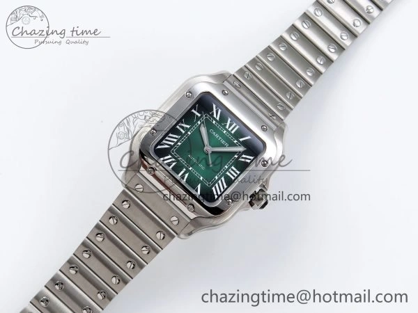 Modern Santos de Cartier 35mm BVF 1:1 Best Edition Green Dial on SS SmartLinks Bracelet MIYOTA 6046