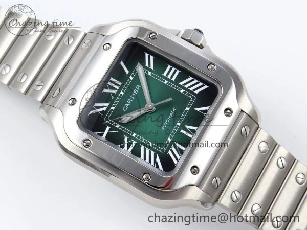 Modern Santos de Cartier 35mm BVF 1:1 Best Edition Green Dial on SS SmartLinks Bracelet MIYOTA 6046