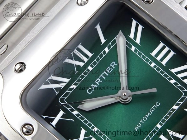 Modern Santos de Cartier 35mm BVF 1:1 Best Edition Green Dial on SS SmartLinks Bracelet MIYOTA 6046
