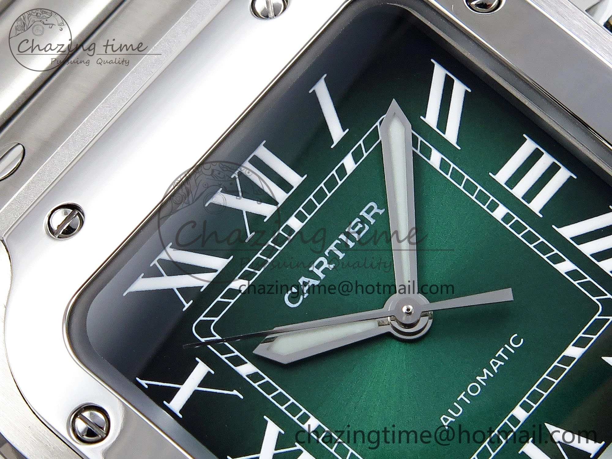 Modern Santos de Cartier 35mm BVF 1:1 Best Edition Green Dial on SS SmartLinks Bracelet MIYOTA 6046