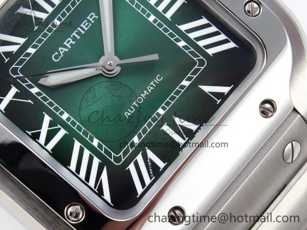 Modern Santos de Cartier 35mm BVF 1:1 Best Edition Green Dial on SS SmartLinks Bracelet MIYOTA 6046