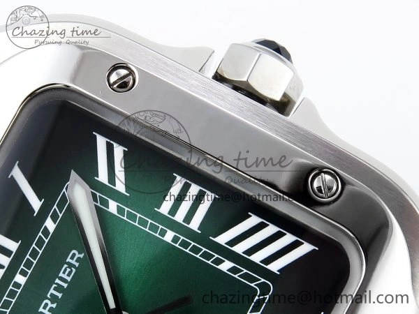 Modern Santos de Cartier 35mm BVF 1:1 Best Edition Green Dial on SS SmartLinks Bracelet MIYOTA 6046
