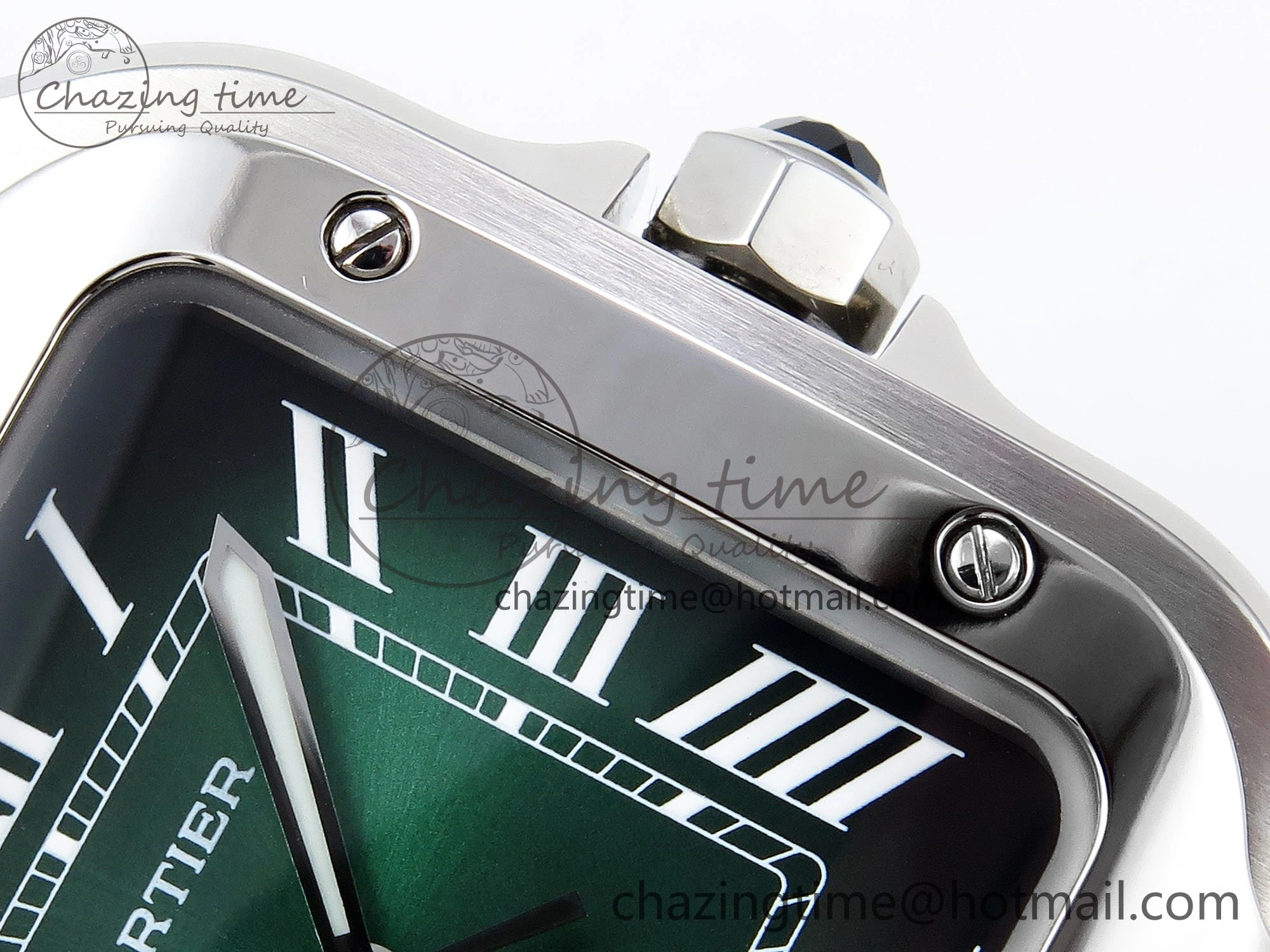 Modern Santos de Cartier 35mm BVF 1:1 Best Edition Green Dial on SS SmartLinks Bracelet MIYOTA 6046