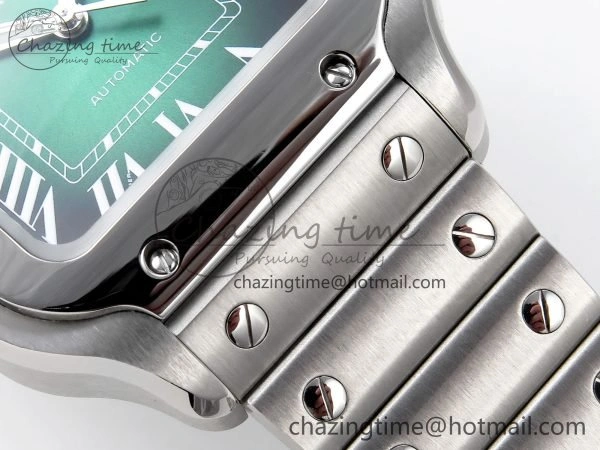 Modern Santos de Cartier 35mm BVF 1:1 Best Edition Green Dial on SS SmartLinks Bracelet MIYOTA 6046
