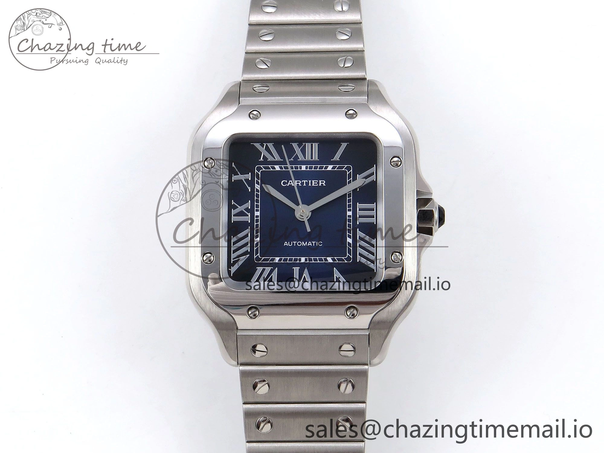 ModernLook Santos de Cartier 35mm SS AF 1:1 Best Edition Blue Dial on SS SmartLinks Bracelet MIYOTA 5882
