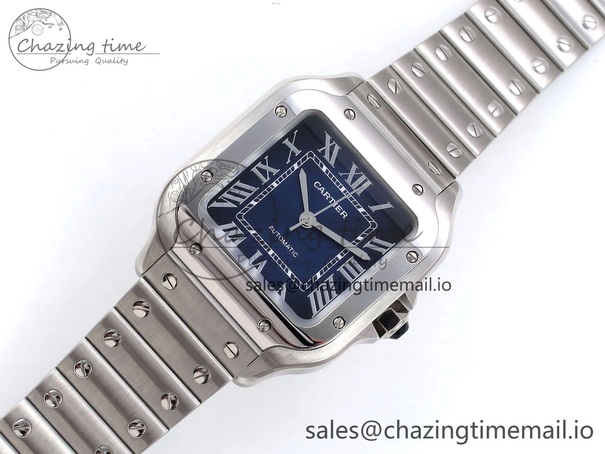 ModernLook Santos de Cartier 35mm SS AF 1:1 Best Edition Blue Dial on SS SmartLinks Bracelet MIYOTA 5882