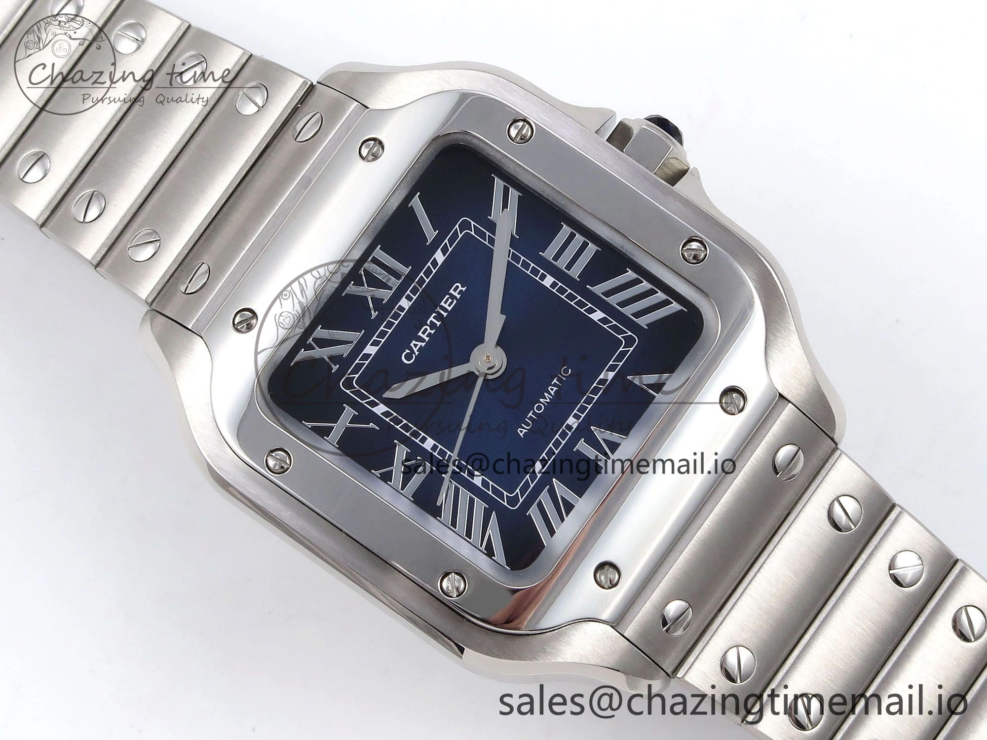 ModernLook Santos de Cartier 35mm SS AF 1:1 Best Edition Blue Dial on SS SmartLinks Bracelet MIYOTA 5882