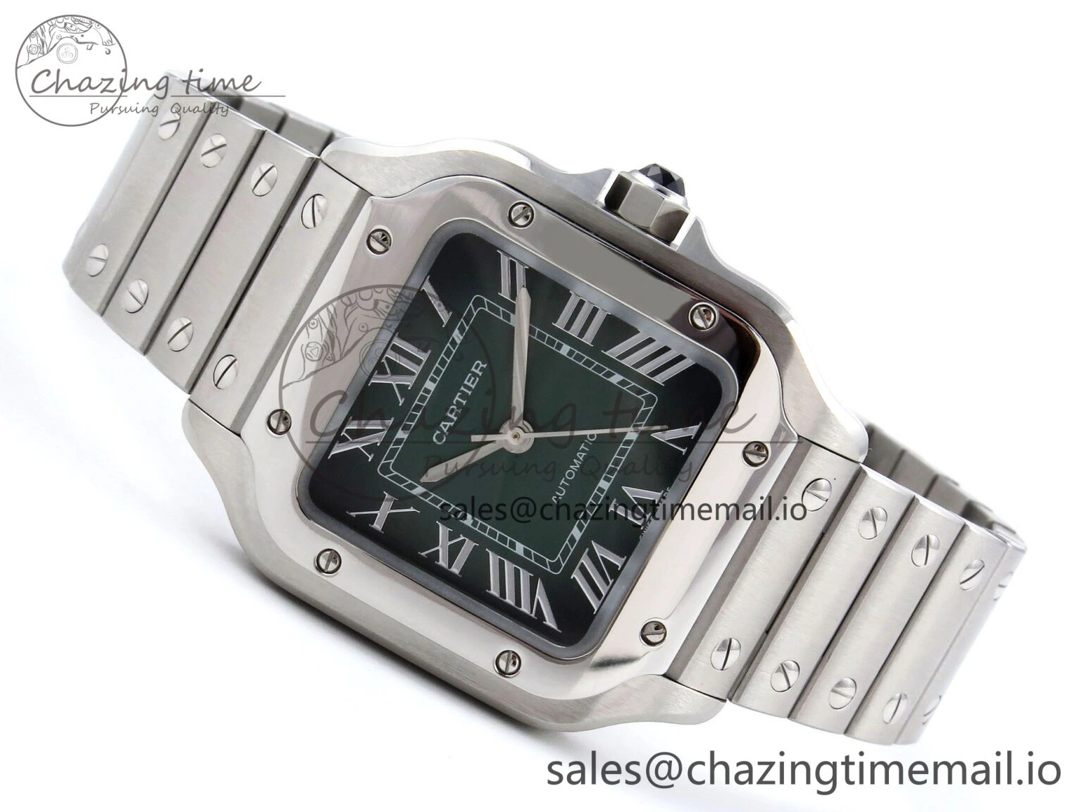 Santos de Cartier 35mm SS AF 1:1 Best Edition Green Dial on SS SmartLinks Bracelet MIYOTA Durable 5885