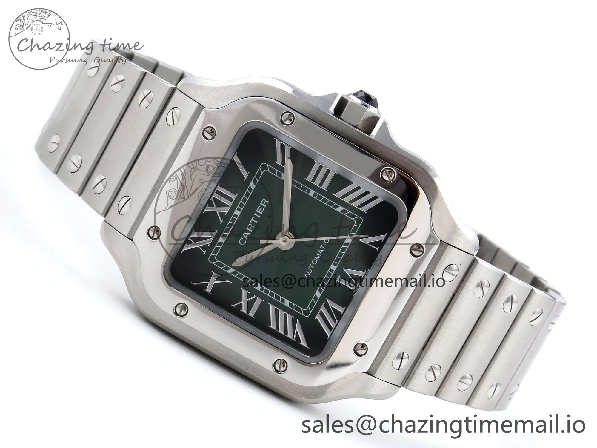Santos de Cartier 35mm SS AF 1:1 Best Edition Green Dial on SS SmartLinks Bracelet MIYOTA Durable 5885