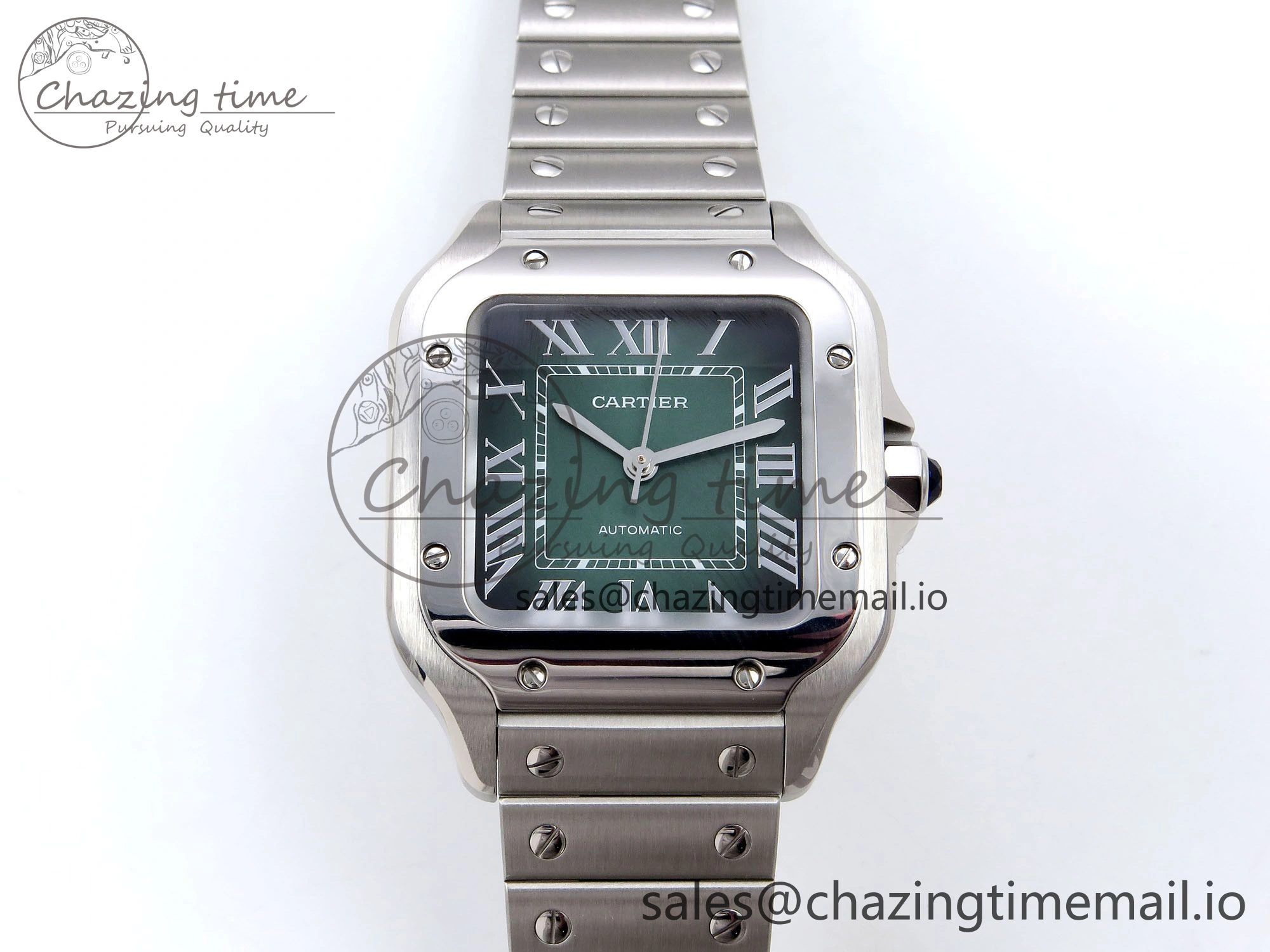 Santos de Cartier 35mm SS AF 1:1 Best Edition Green Dial on SS SmartLinks Bracelet MIYOTA Durable 5885