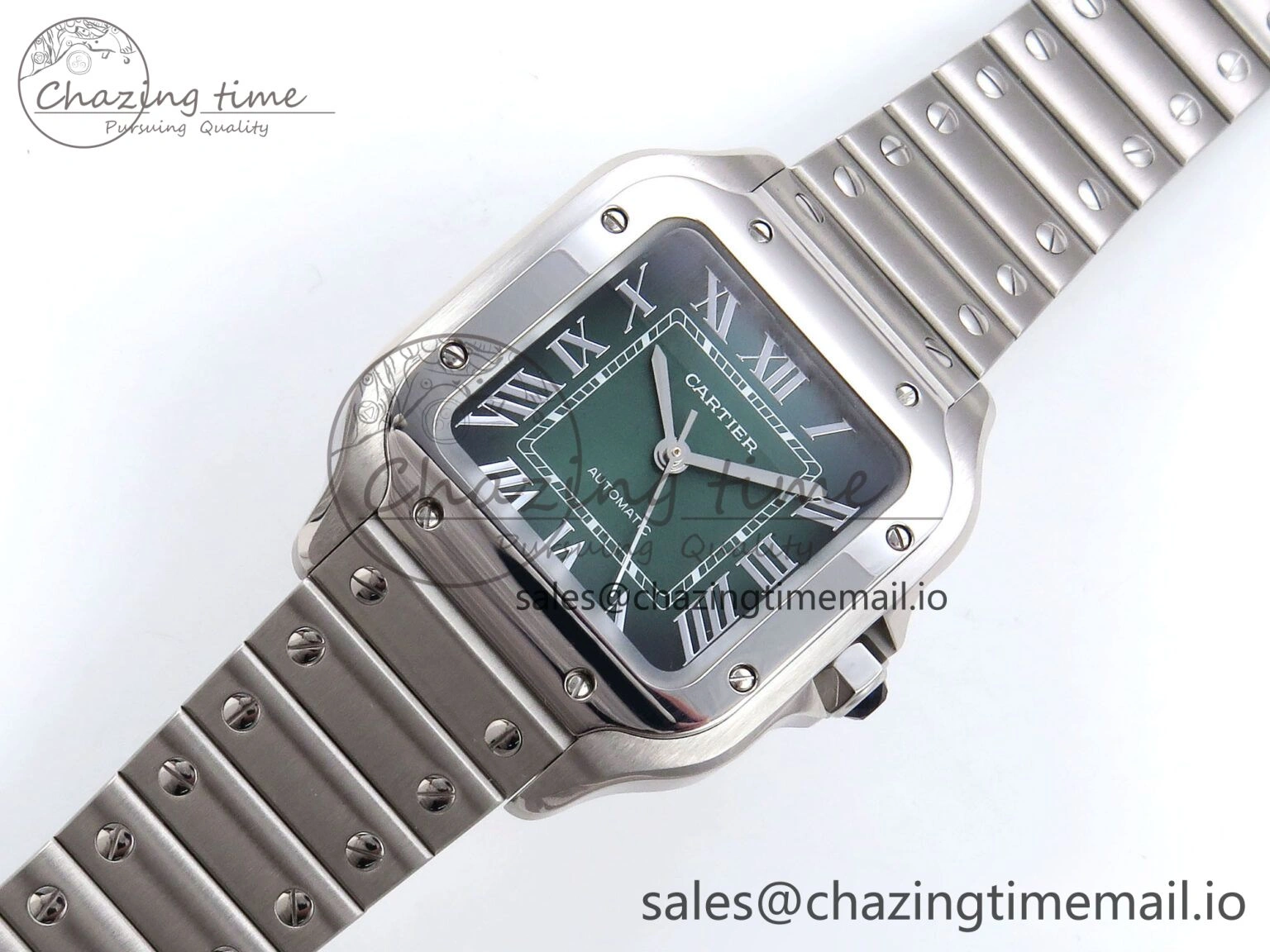 Santos de Cartier 35mm SS AF 1:1 Best Edition Green Dial on SS SmartLinks Bracelet MIYOTA Durable 5885