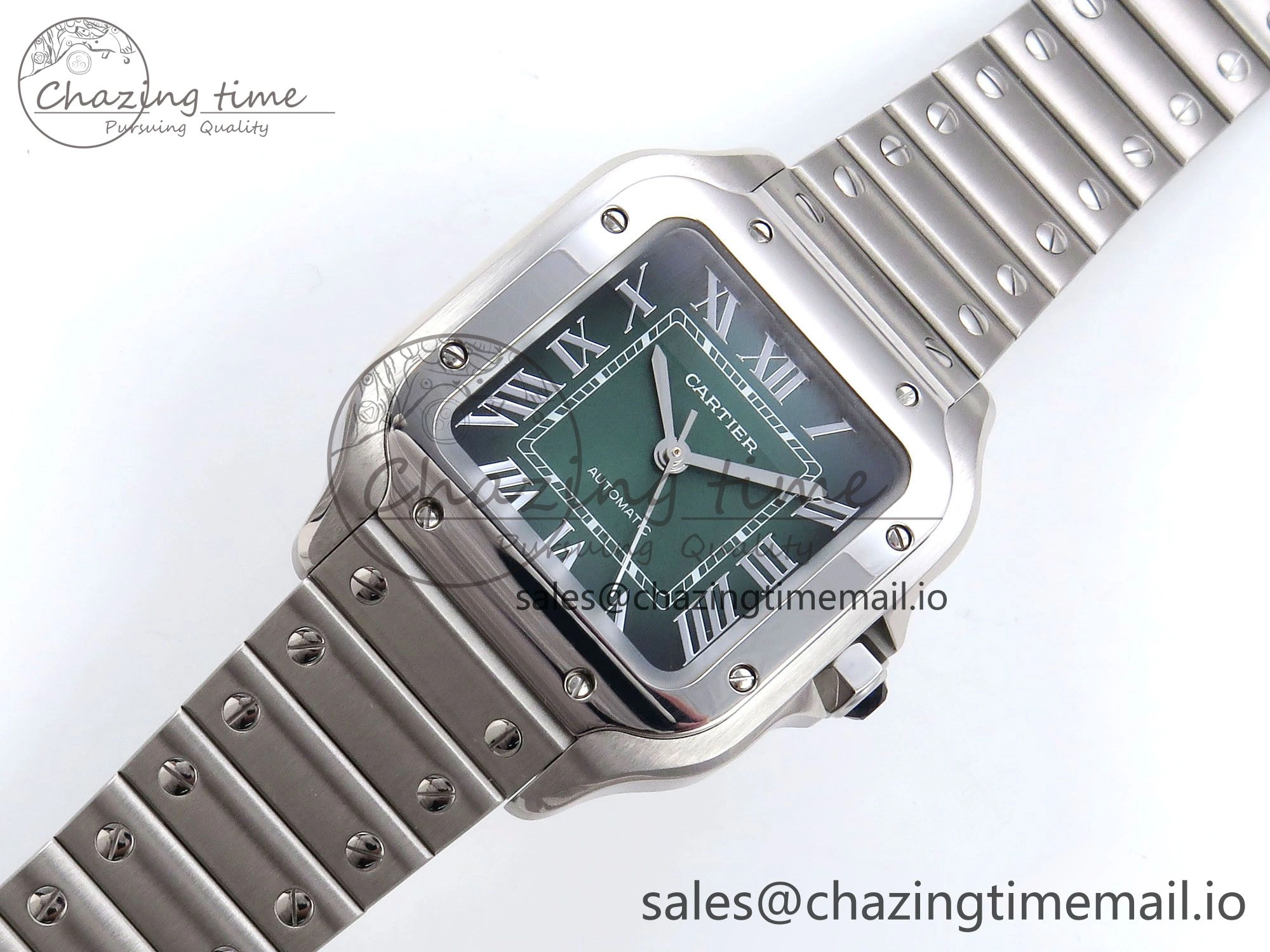 Santos de Cartier 35mm SS AF 1:1 Best Edition Green Dial on SS SmartLinks Bracelet MIYOTA Durable 5885