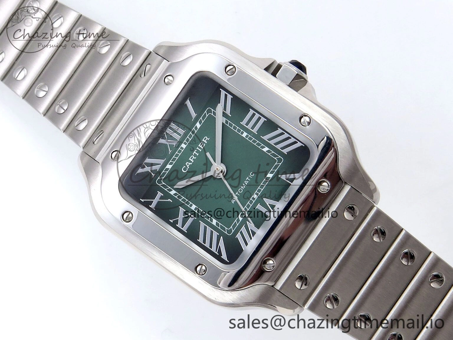 Santos de Cartier 35mm SS AF 1:1 Best Edition Green Dial on SS SmartLinks Bracelet MIYOTA Durable 5885