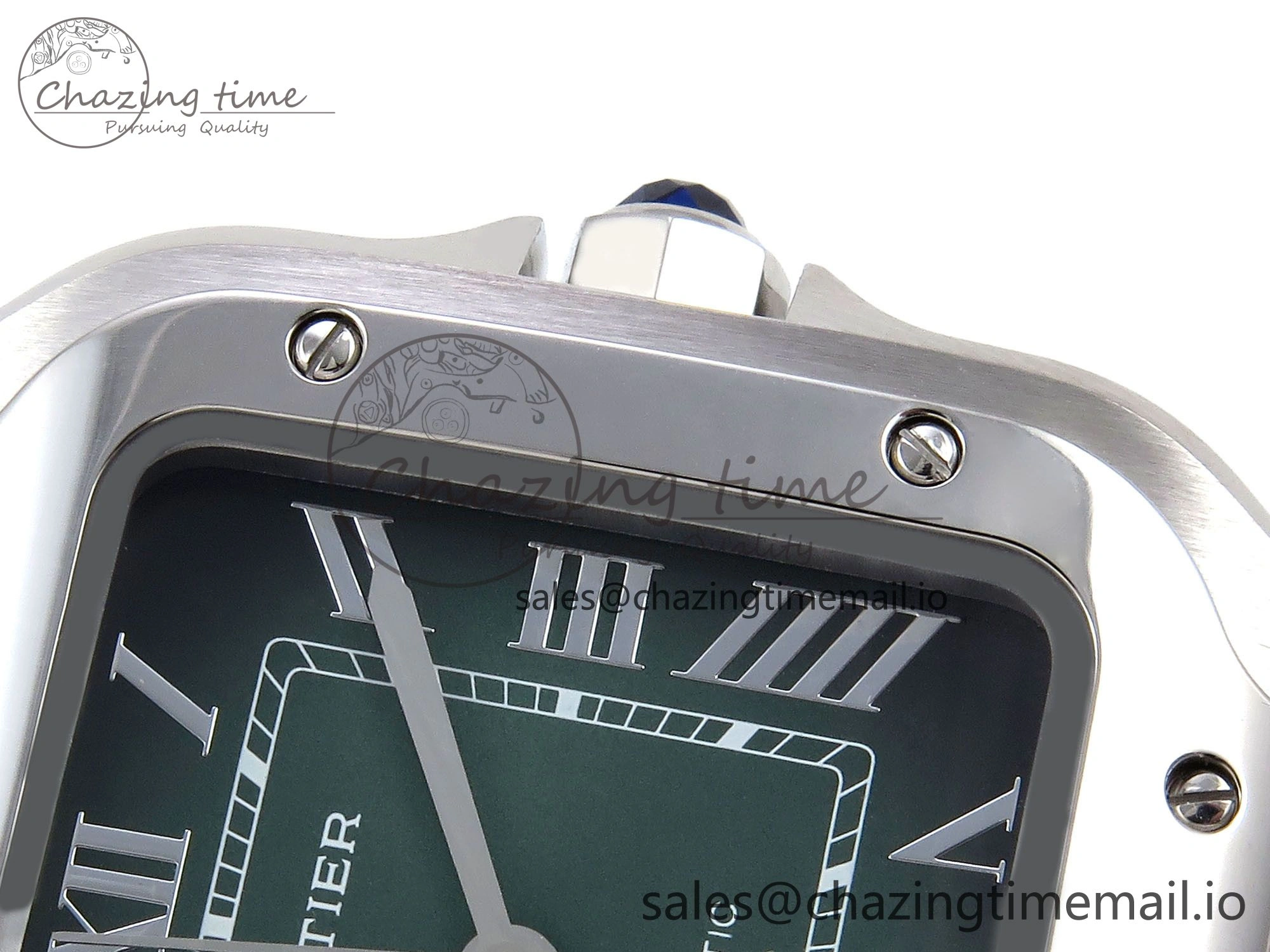 Santos de Cartier 35mm SS AF 1:1 Best Edition Green Dial on SS SmartLinks Bracelet MIYOTA Durable 5885