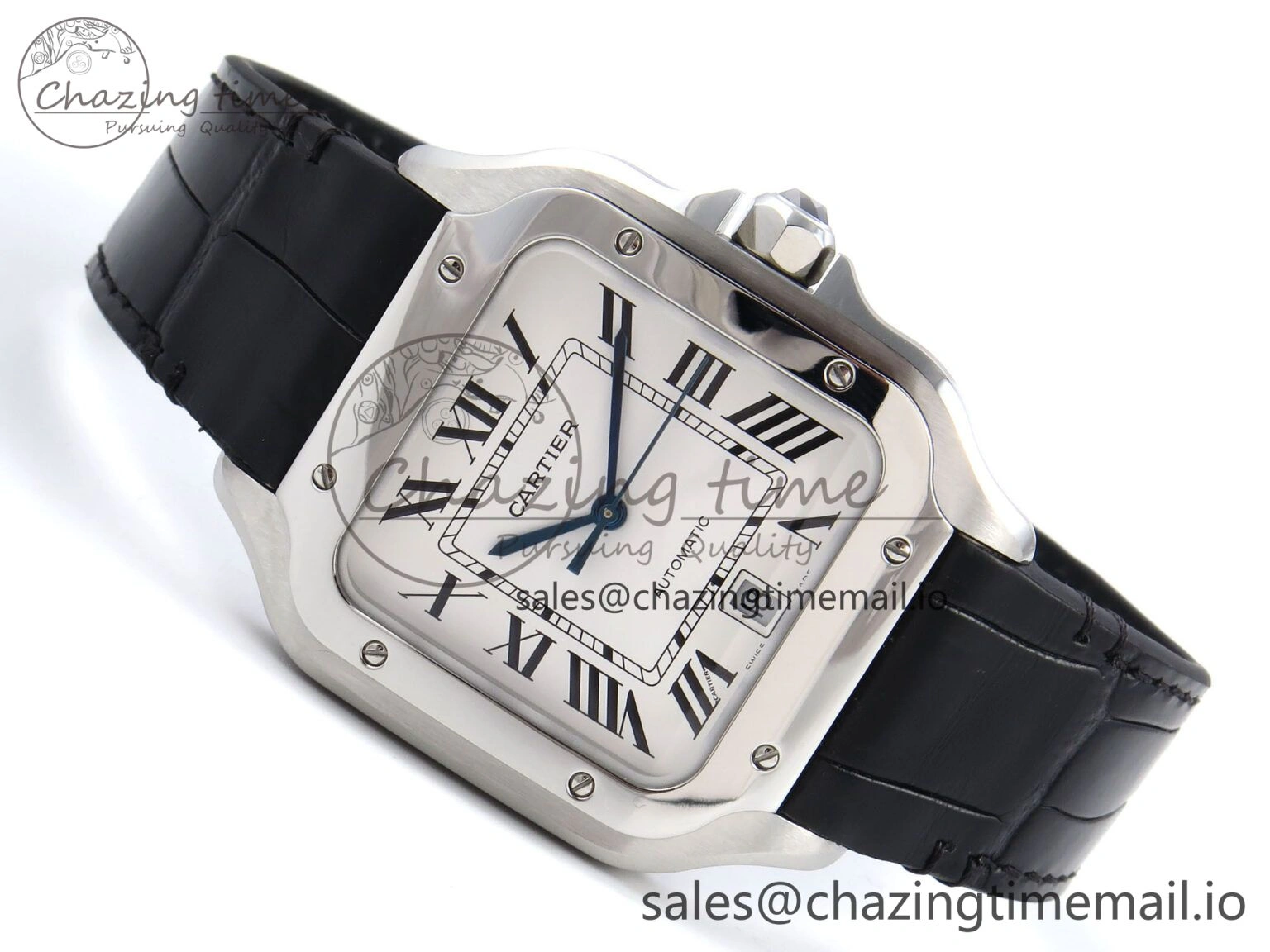 Santos de Cartier 35mm SS AF 1:1 Best Edition White Dial on Black Leather Strap MIYOTA Resilient 5877