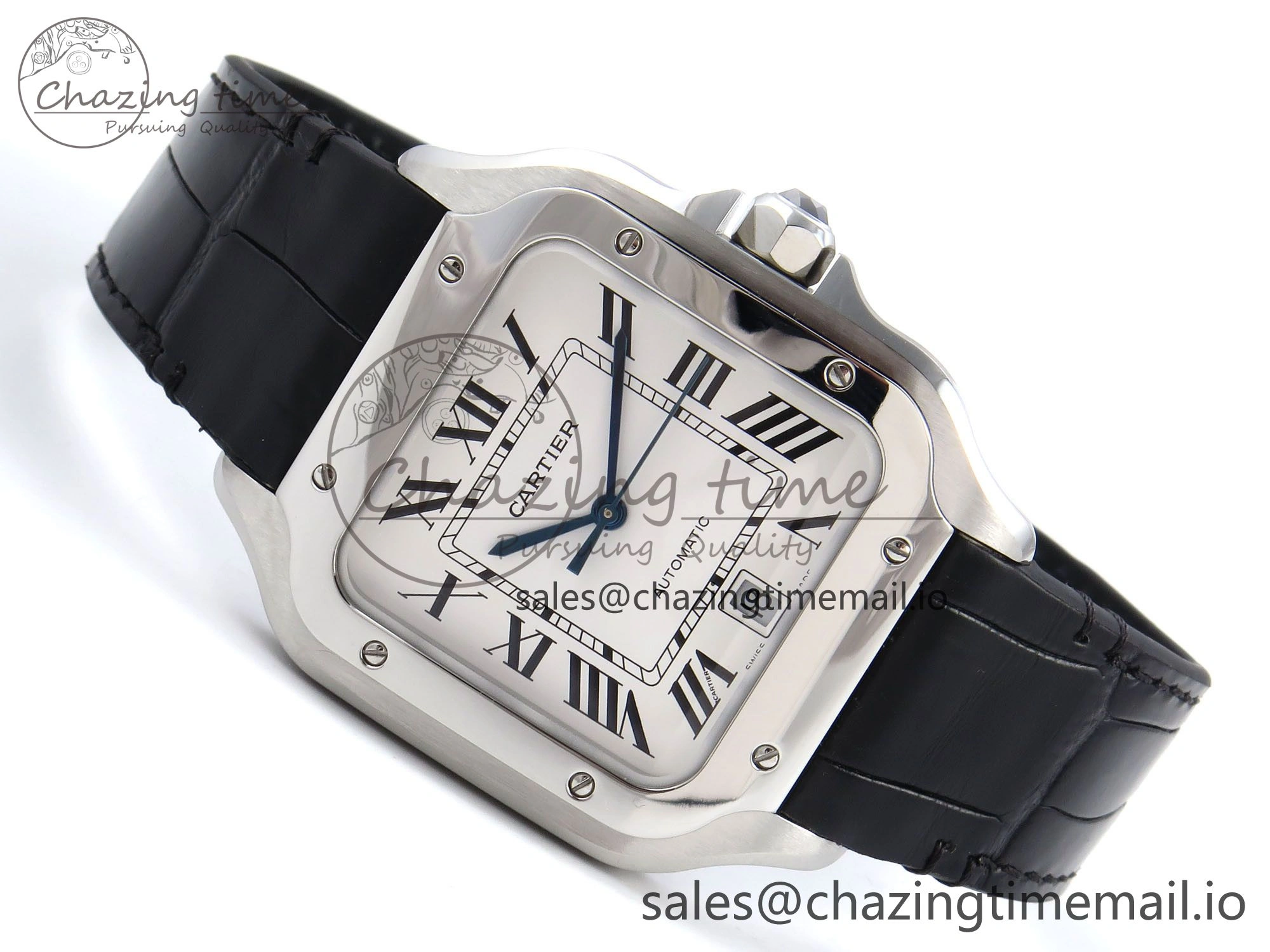 Santos de Cartier 35mm SS AF 1:1 Best Edition White Dial on Black Leather Strap MIYOTA Resilient 5877
