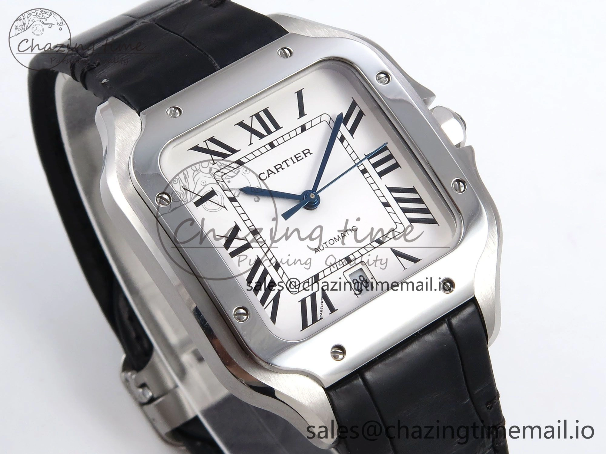Santos de Cartier 35mm SS AF 1:1 Best Edition White Dial on Black Leather Strap MIYOTA Resilient 5877