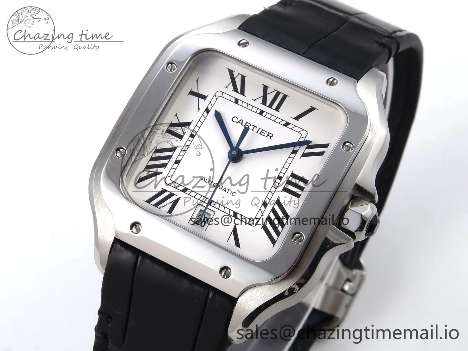 Santos de Cartier 35mm SS AF 1:1 Best Edition White Dial on Black Leather Strap MIYOTA Resilient 5877