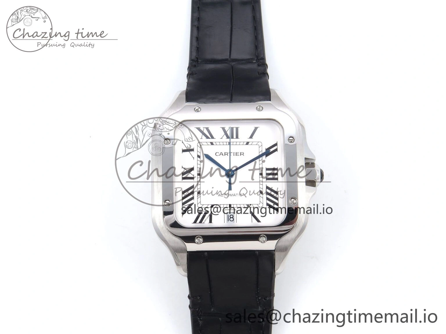 Santos de Cartier 35mm SS AF 1:1 Best Edition White Dial on Black Leather Strap MIYOTA Resilient 5877