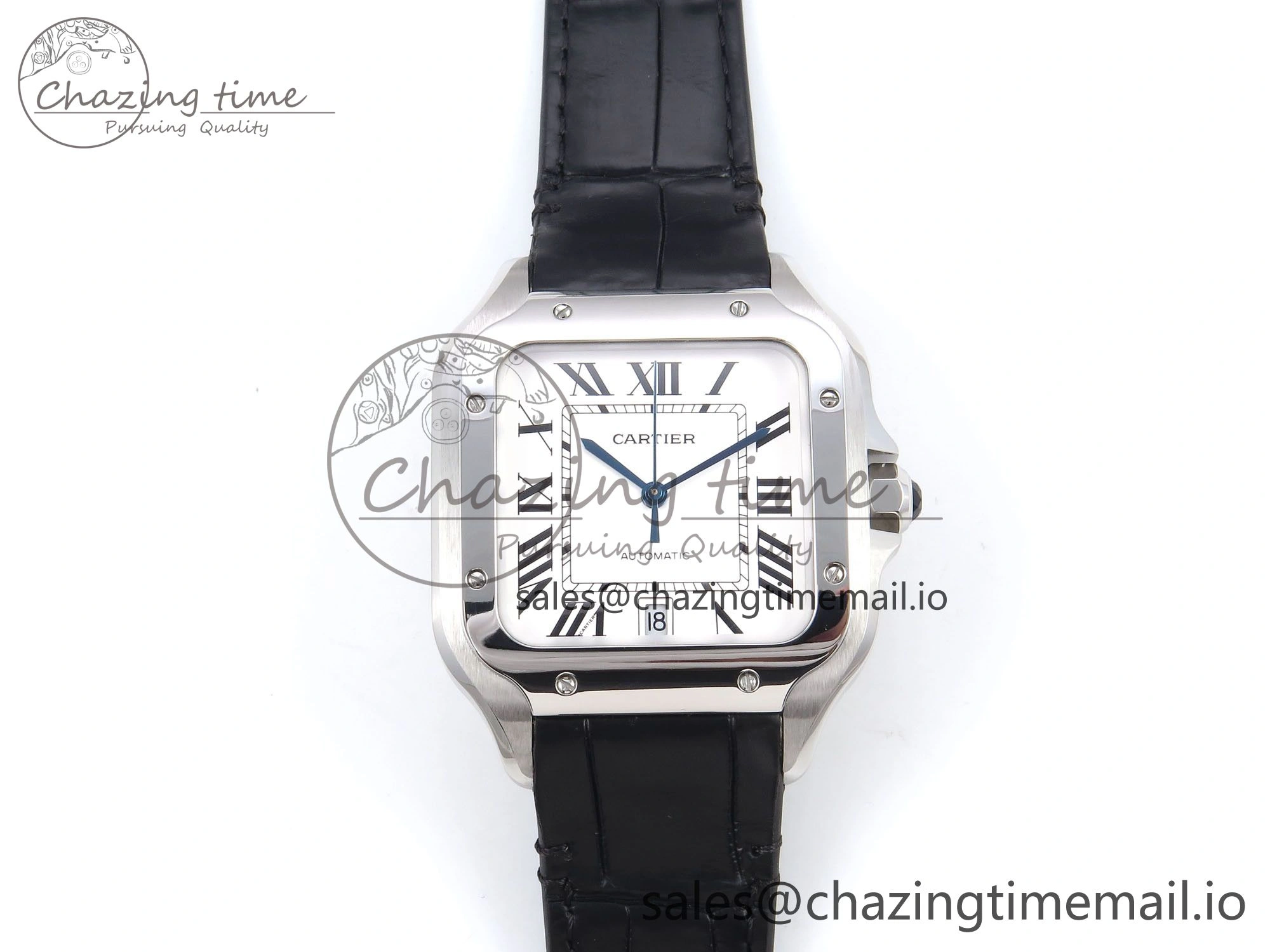 Santos de Cartier 35mm SS AF 1:1 Best Edition White Dial on Black Leather Strap MIYOTA Resilient 5877