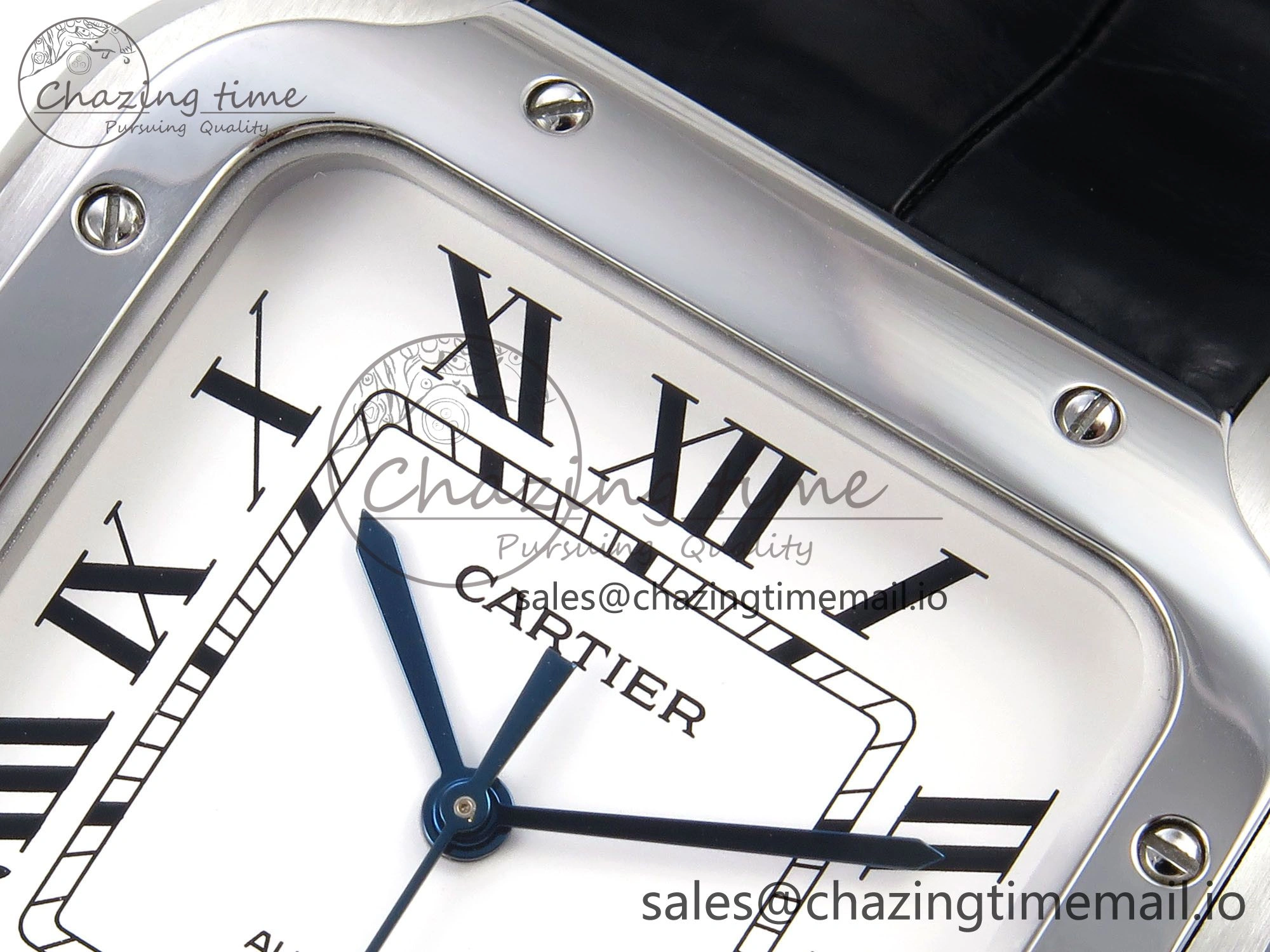 Santos de Cartier 35mm SS AF 1:1 Best Edition White Dial on Black Leather Strap MIYOTA Resilient 5877