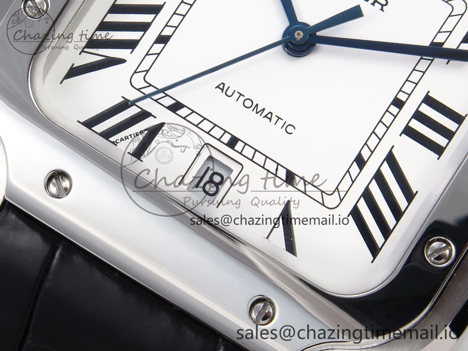 Santos de Cartier 35mm SS AF 1:1 Best Edition White Dial on Black Leather Strap MIYOTA Resilient 5877