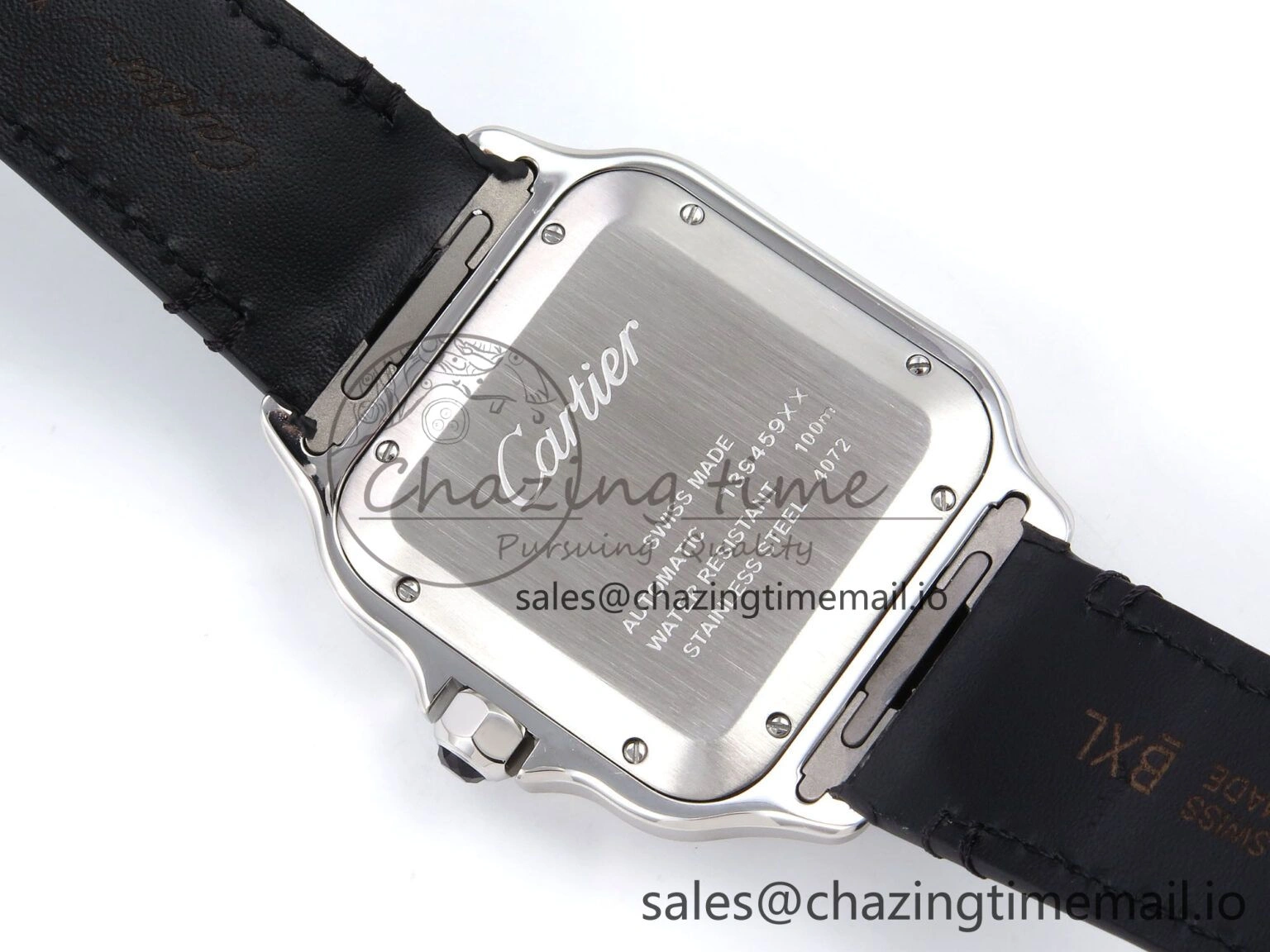Santos de Cartier 35mm SS AF 1:1 Best Edition White Dial on Black Leather Strap MIYOTA Resilient 5877